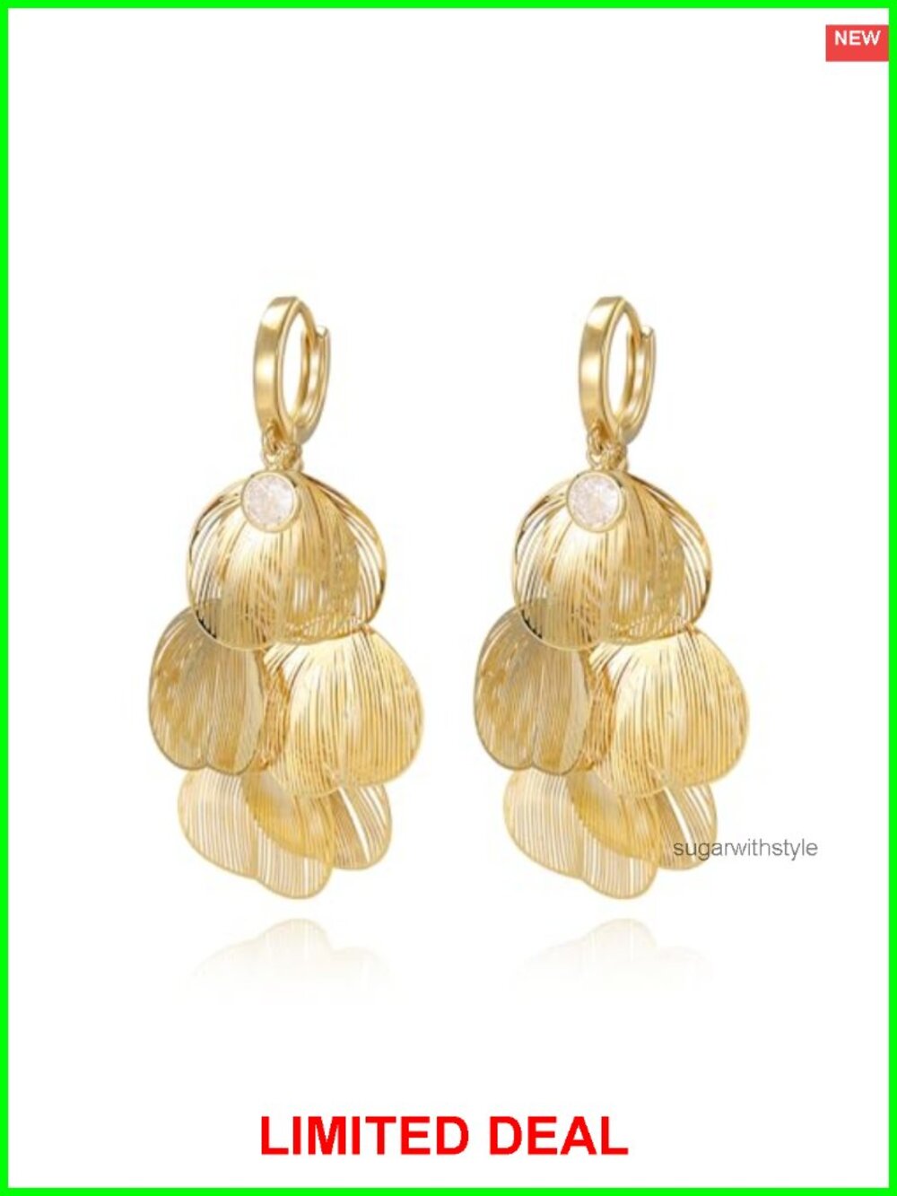 Gold Plated Brass Cubic Zirconia Leaf Drop Dangle Earrings for Women Wedding